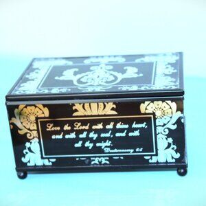 Music Box Faith  at Home Give Thanks to The Lord Black Silver Velvet Lined
